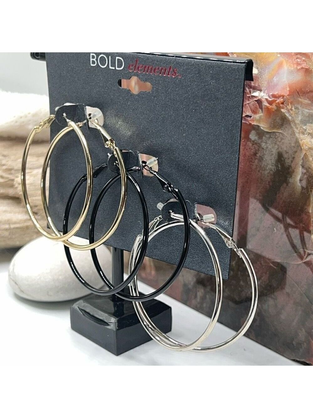 Gold/Black/Silver Basic 3 Hoop Set Bold Elements Earrings Set $16ea / 3 for $25